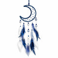 Acchiappasogni sospeso 20 x 60 cm in cordoncino blu e bianco con piume decorative
