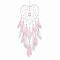 Acchiappasogni a cuore 30 x 80 cm in filo bianco rosa con piume decorative