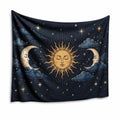 Arazzo da parete 150 x 130 cm in tessuto sintetico blu notte con sole lune e stelle - decorazione celeste