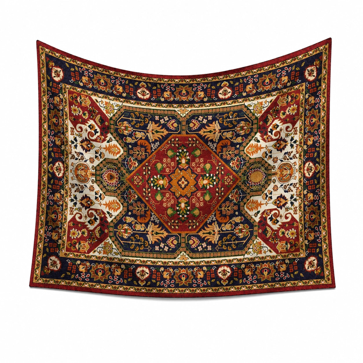 Arazzo da parete 150 x 150 cm in poliestere multicolore con motivo floreale geometrico decorativo