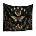 Arazzo da parete 150 x 150 cm in tessuto nero con falena e fasi lunari decorazione bohémien