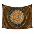 Arazzo da parete 150 x 150 cm in tessuto marrone e verde con mandala floreale decorativo