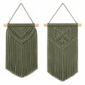 Arazzo da parete macramè 30 x 70 cm in cotone verde oliva con frange stile boho
