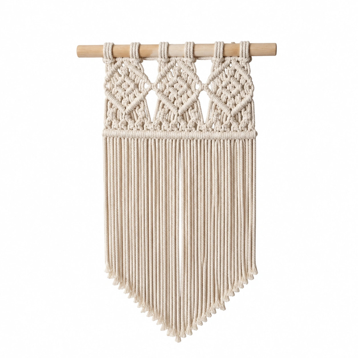 Arazzo da parete 70 x 105 cm in cotone beige con barra in legno stile boho