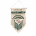 Arazzo da parete 45 x 80 cm in corda di cotone verde e beige con frange decorativo