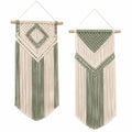 Set di 2 arazzi da parete in macramè 35 x 80 cm cotone verde salvia e crema stile boho