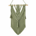 Arazzo da parete macramè 50 x 100 cm in corda tessile verde salvia con bastone in legno stile boho