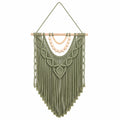 Arazzo da parete 50 x 85 cm in corda tessile verde salvia con perle di legno stile boho