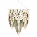 Arazzo da parete 80 x 100 cm in cotone beige e verde con bastone in legno stile boho