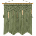 Arazzo da parete 100 x 120 cm in corda di cotone verde salvia con frange stile boho
