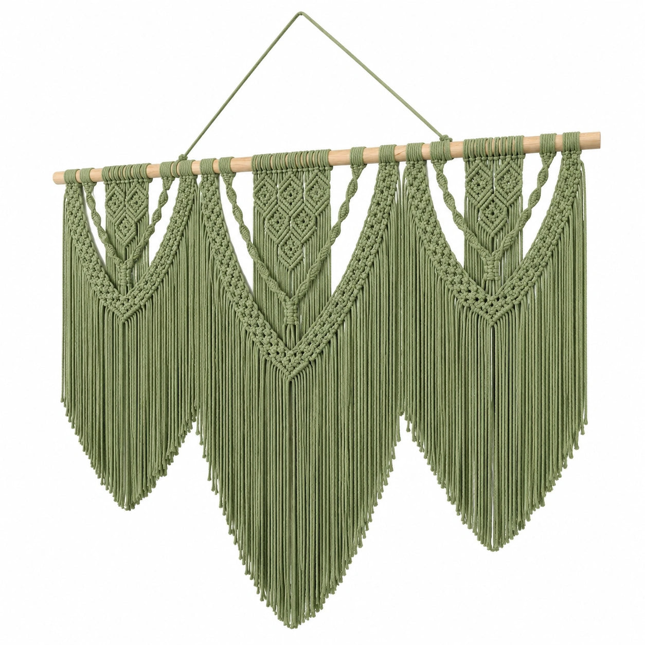 Arazzo da parete in macramè 100 x 100 cm cotone verde salvia stile boho