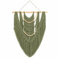 Arazzo da parete 70 x 100 cm in cordoncino tessile verde salvia con frange stile boho