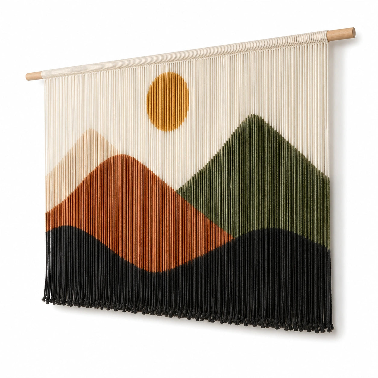 Arazzo da parete 100 x 110 cm in corda di cotone multicolore con asta in legno stile boho