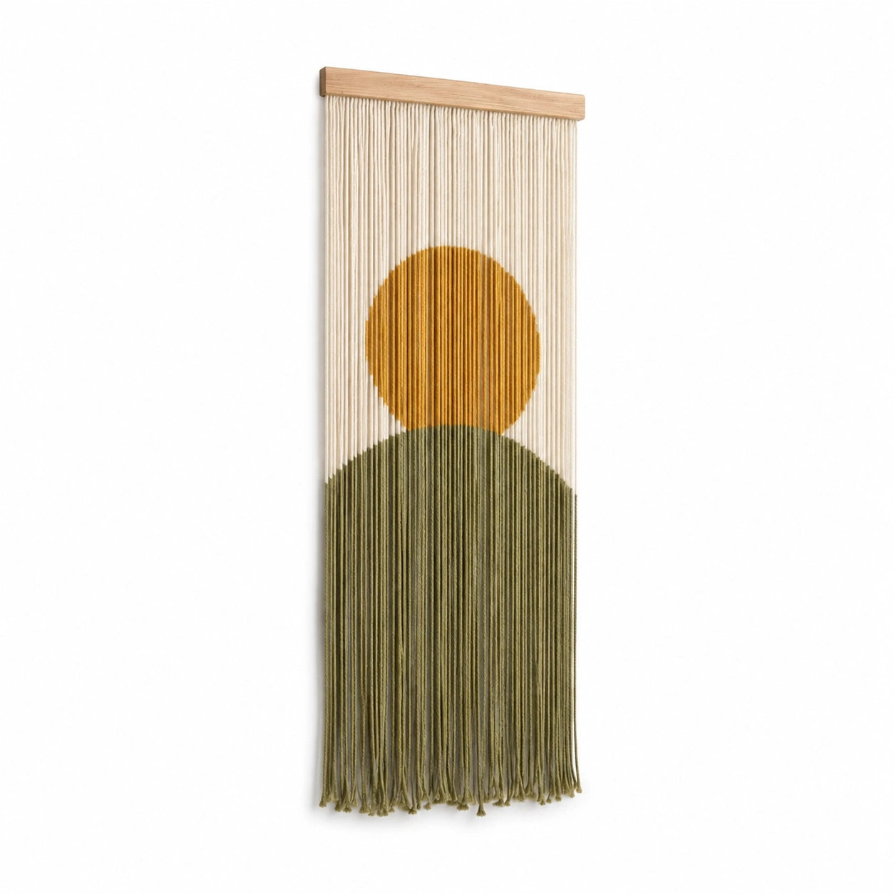 Arazzo da parete 40 x 100 cm in corda di cotone beige ocra verde stile boho decorativo