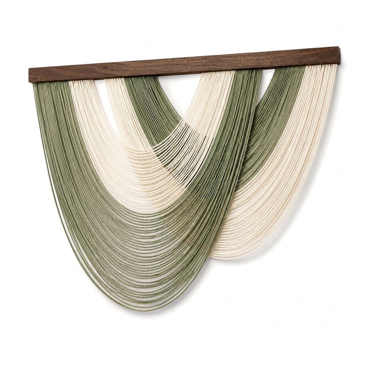 Arazzo da parete 120 x 100 cm in corda di cotone verde e avorio con barra in legno stile bohémien