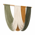 Arazzo da parete 100 x 90 cm in corda di cotone e legno verde crema ocra stile boho