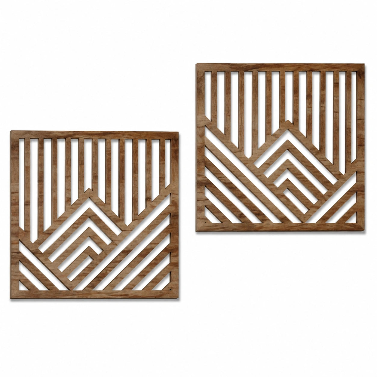 Set di 2 pannelli decorativi da parete 60 x 60 cm in legno marrone - motivo geometrico traforato