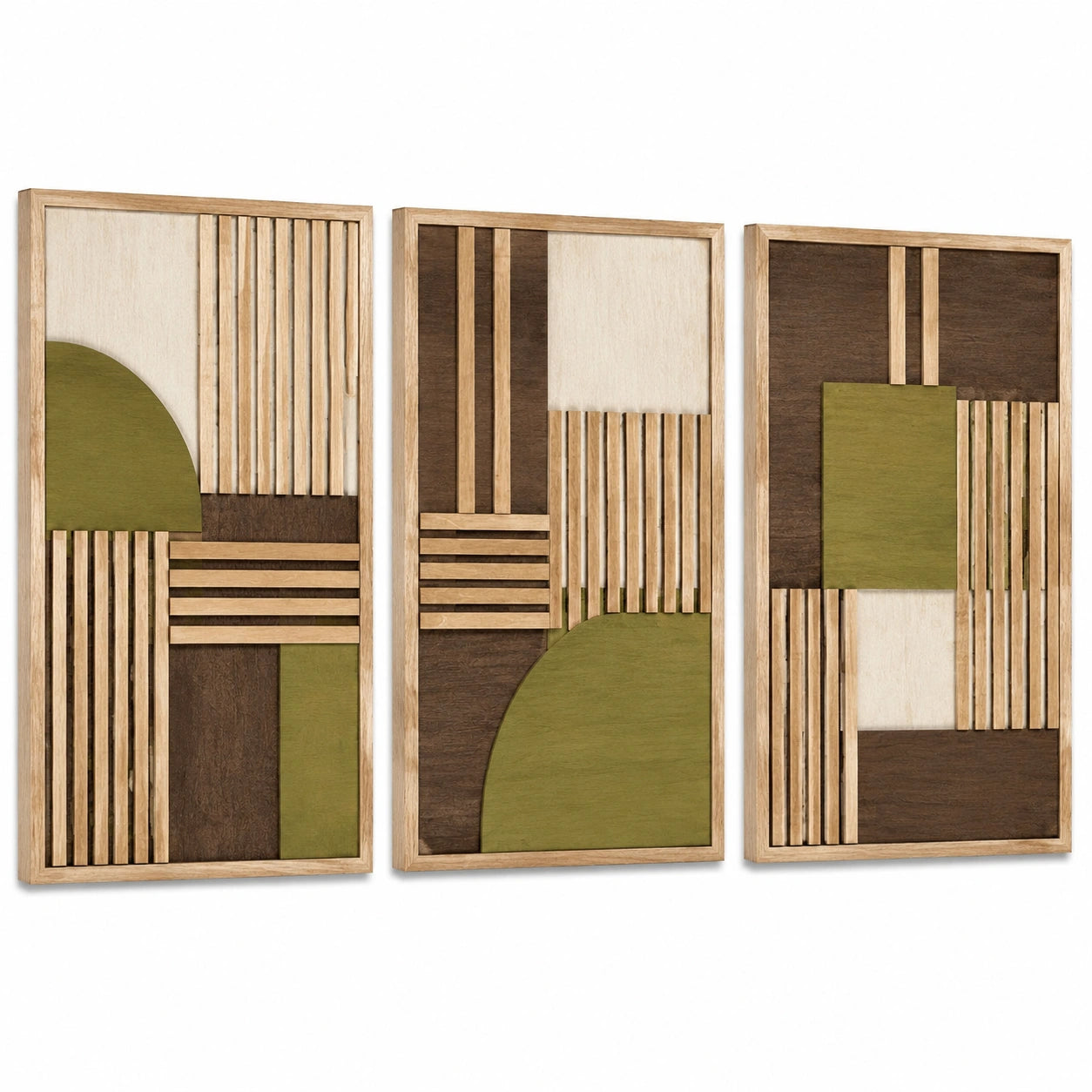 Set di pannelli decorativi da parete 40 x 100 cm in legno marrone verde e beige stile geometrico