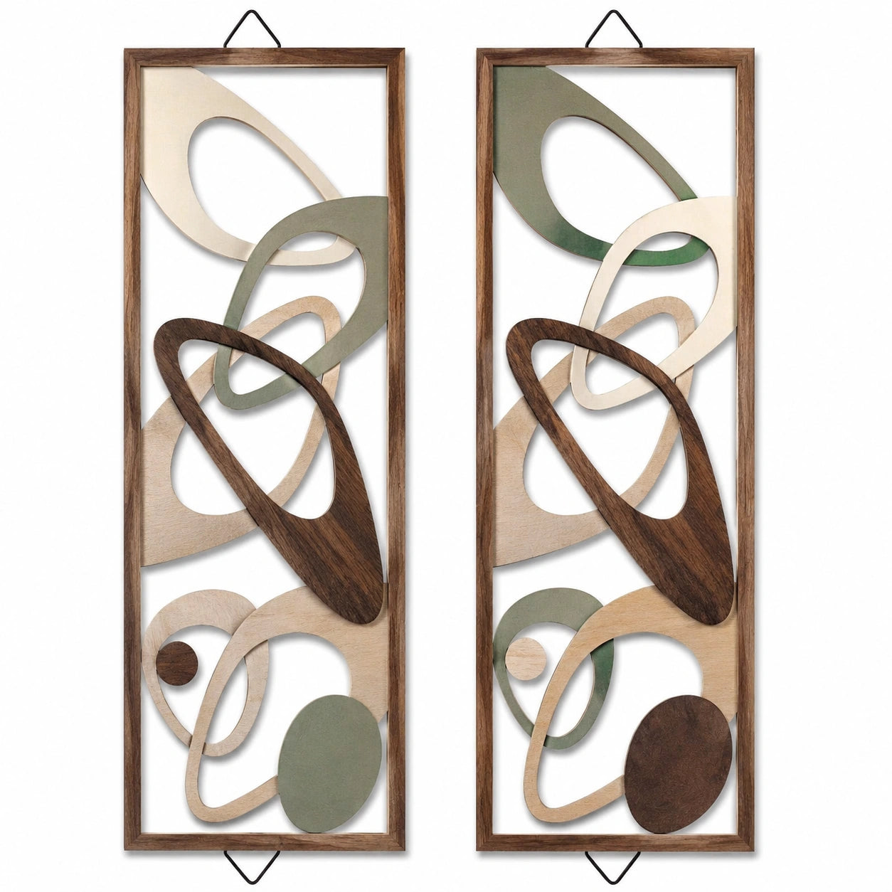 Set di 2 pannelli decorativi da parete 30 x 90 cm in legno beige verde marrone stile astratto