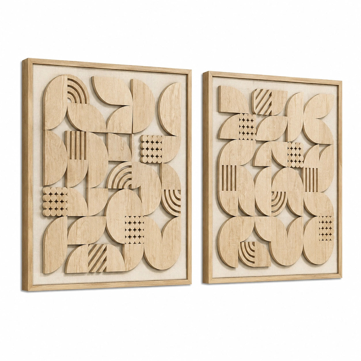 Set di quadri da parete 40 x 60 cm in legno naturale - decorazione geometrica a rilievo