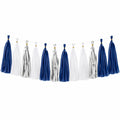 Ghirlanda con nappe 300 x 30 cm in carta blu bianco argento per feste
