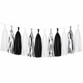 Ghirlanda decorativa con nappe 300 x 30 cm in carta nero bianco argento per feste
