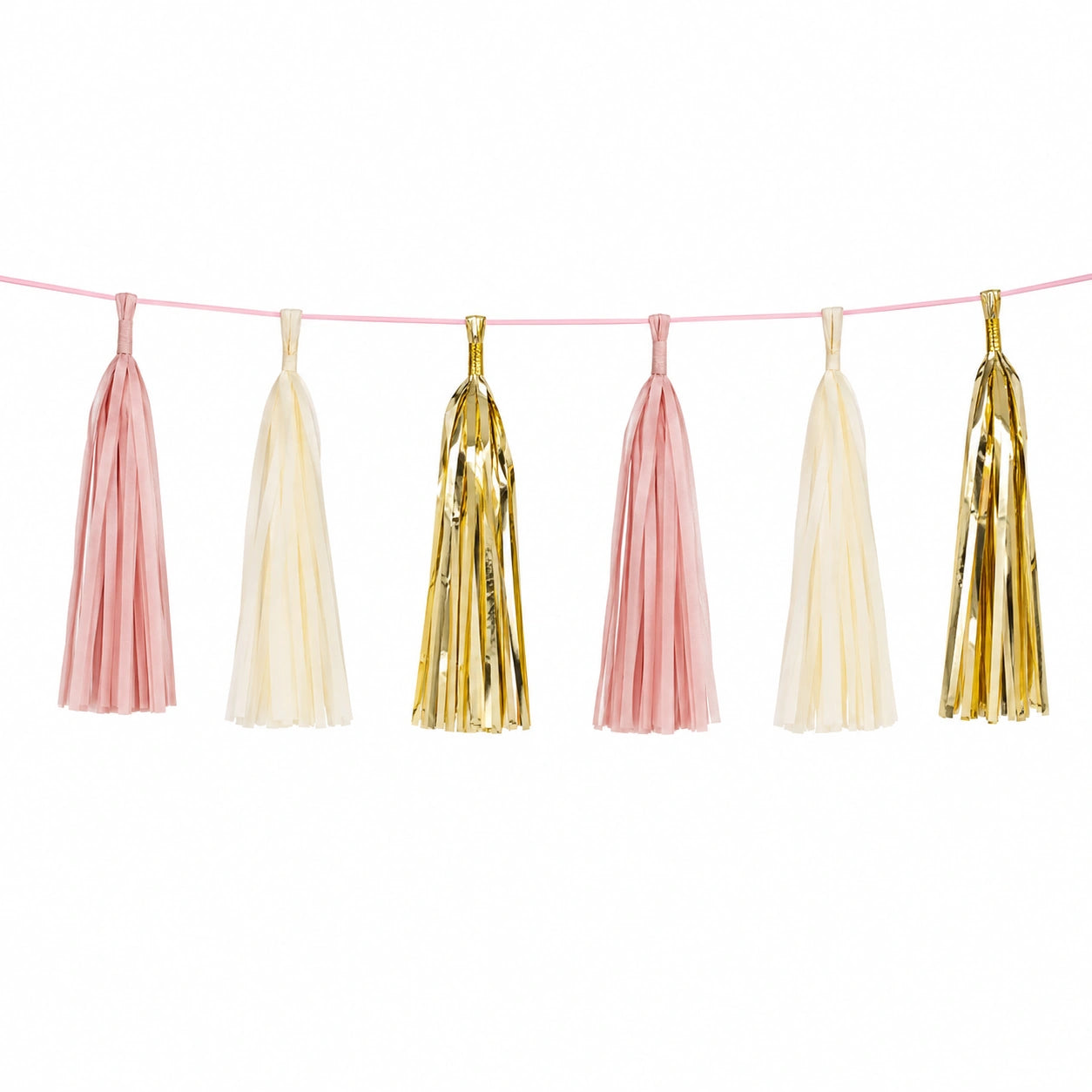 Ghirlanda decorativa con nappine 180 x 35 cm in carta rosa avorio e oro per feste